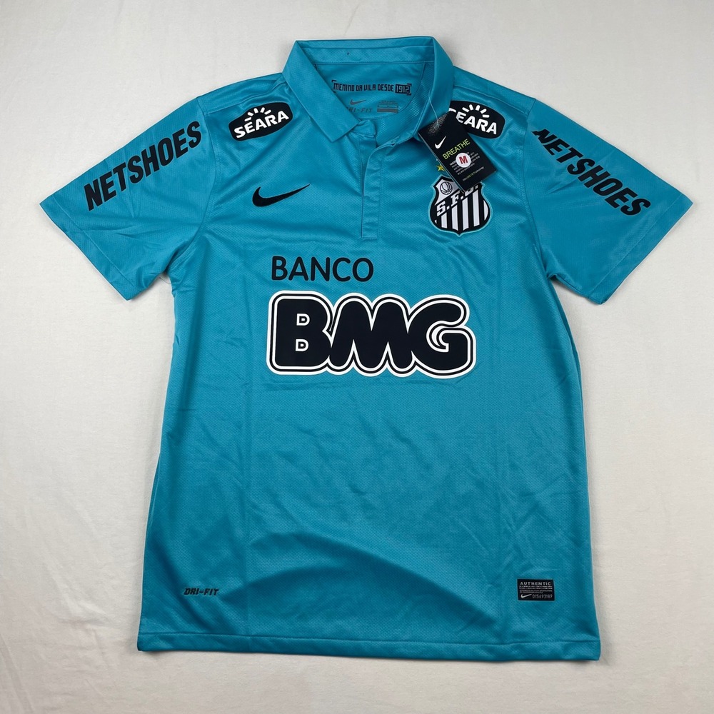 Nike Santos FC 2012-13 Third Jersey Mens Medium Turquoise BMG Sponsor Soccer Kit